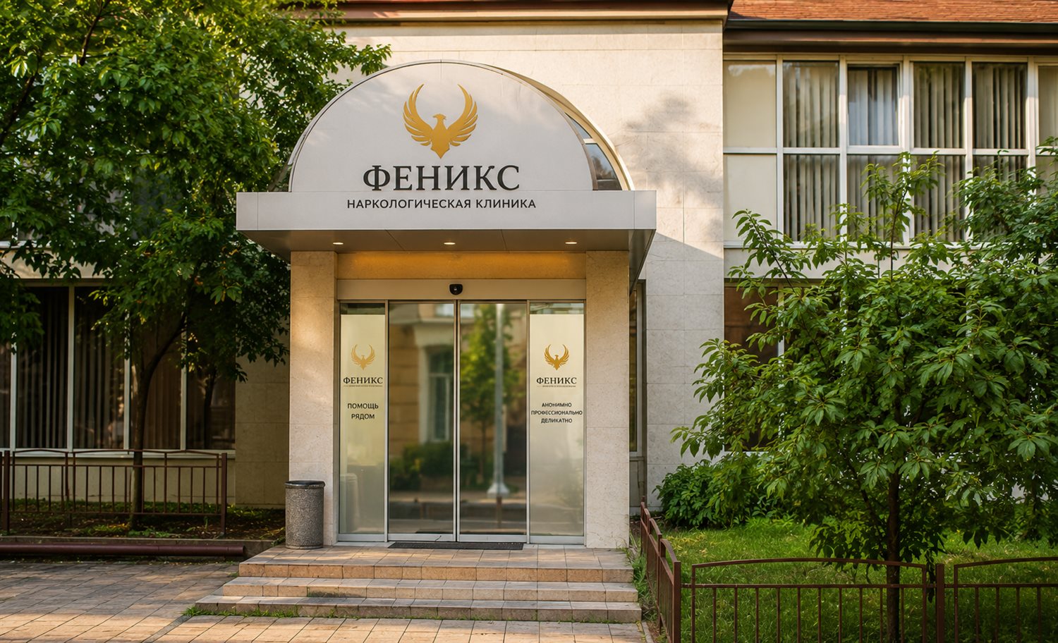 Вход в наркологическую клинику «Феникс» в Богородицке